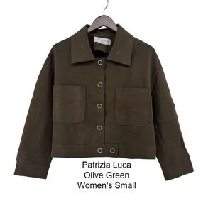 Patrizia Luca Milano Womens SMALL Olive Green Cropped Utility Jacket Snap Front